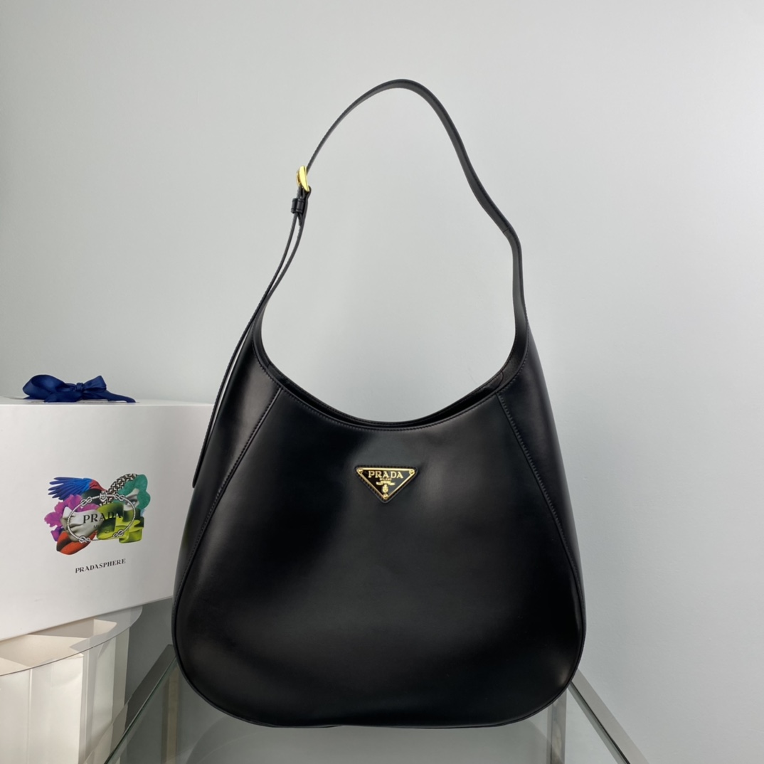 Prada Large Soft Leather Bag Handbag Shoulder Bag Black 1BC181